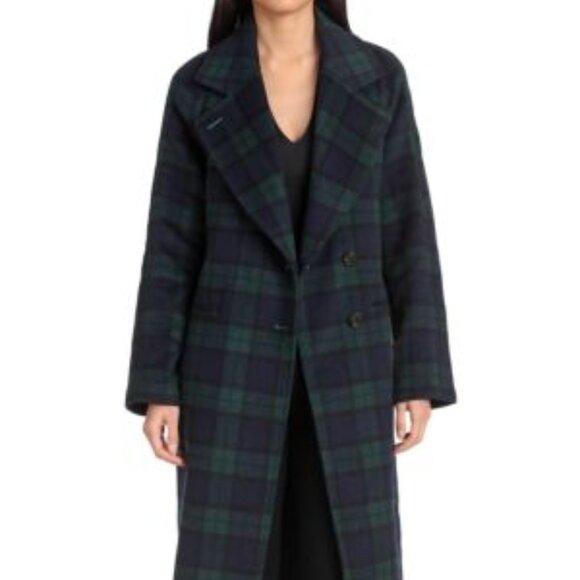 Avec Les Filles Double face Black Watch Tartan Raglan wool blend coat size XS